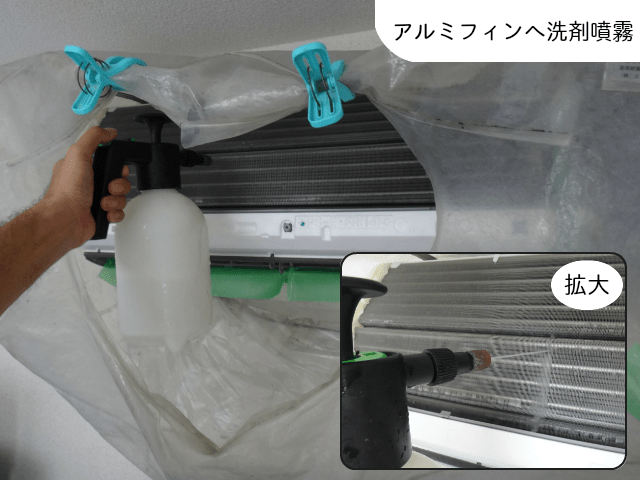 RAS-DBK40H2アルミフィンへの洗剤噴霧